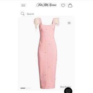 Saks Fifth Pink Ostrich Feather-Trimmed Midi-Dress by Likely, Size 2